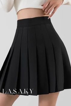 Lasaky - Falda plisada de talle alto para mujer con propiedades antiarrugas Short Pollera, Short Black Skirt, Skirt Skirt, Word Wrap, Short Skirt, Types Of Skirts, Black Skirt, Anti Wrinkle, A Line Skirt