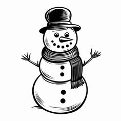 a black and white drawing of a snowman