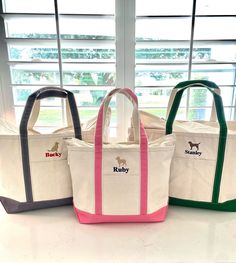 "Finally zipper top tote has arrive Perfect as a Gift or for yourself. This Canvas Tote Bag is made of a heavy duty canvas material. Medium: 12\" H x 18\"W x 5.5\"D Large :14\"H X 25\"W X 9\"D All of the shop item is personalized with beautiful embroidery thread. ＊＊＊Placing a Order＊＊＊ Please provide following info for your order. 1. Font Style  2. Thread Color 3. Initials or Name Font Samples and Threads swatch are listed on the photo section. Traditional Women's and Couple's monogram is First/LAST/Middle  (Example: ''Emma Marie Bates'' eBm) Traditional Men's Monogram is First/Middle/Last (Example:'' Preston Logan Bates '' PLB) ＊＊＊＊＊＊＊＊＊＊＊＊＊＊＊＊ Detail for the Large Canvas Tote Bag zip closure, 1 outer pocket, 18\" canvas handle Dimension : 14\"H X 25\"W X 9\"D Weight :1.65 lbs Detail for t Llbean Tote Bag Monogram, Llbean Tote Bag, Llbean Tote, Font Samples, Dachshund Silhouette, Emma Marie, Mens Monogram, Dog Embroidery Designs, Couples Monogram