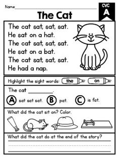 the cat worksheet for students to practice reading and writing their own language skills