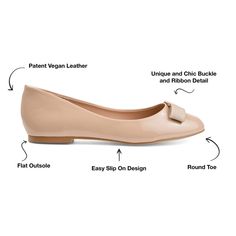 Look polished from day-to-night in bow accent flats by Journee Collection. These stylish ballet flats feature lustrous faux leather with a patent finish. A classy fabric bow with a centered polished metal emblem finishes the look. At Journee Collection our flat styles will have you looking just as professional as the boss at work to having the cutest shoes when you go out for the night. Spring Patent Leather Flats With Bow, Patent Leather Bow Flats, Patent Leather Ballet Flats With Bow, Bow Flats For Work, Flat Bow Flats For Work, Chic Synthetic Flats With Bow, Workwear Flats With Bow, Look Polished, Fabric Bows