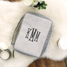 Our Monogrammed Bible Carrier Case not only keeps your bible in great shape, it provides a great place for you to keep bulletins, notes, highlighters and/or pens on hand during church services, small groups or bible studies. Our super-cute bible carrier features a handle or a wristlet for easy carrying and a bookmark for easy reference. This bible bag has a zip closure, a pen holder, and it features inner pockets to keep other belongings organized. Bible Cases, Bible Bag, Cute Bibles, Personalized Bible, Bible Cover, Marley Lilly, Bible Covers, Bible Prayers, Bag Cover