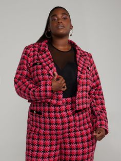 Fashion To Figure - Cropped Houndstooth Blazer | New York & Company Plus Size Cropped, Blazer Plus Size, Figure Dress, Workwear Essentials, Plus Size Blazer, Chic Blazer, Wear To Work Dress, Fashion To Figure, Houndstooth Blazer