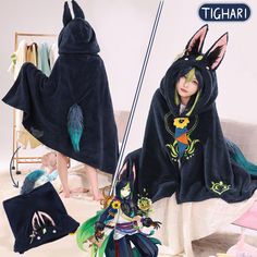 Anime Game Genshin Impact Cosplay Cloaks are soft and comfy. Wearing this well-designed, high-quality home wear keeps you warm and engaged into the game. Pick your favorite character among the choices of Hu Tao, Alhaitham, Nahida, Kaeya, Wanderer, Tighari and Many Leaves. All capes come with eye-catching hoodies. The cloaks are for unisex and perfect for party or gathering with different themes. They are also Flannel Blankets or Plush Sleepwear. Anime Style Hooded Cosplay Costume, Winter Hooded Anime Cosplay Costume, Winter Anime Cosplay Costume With Hood, Anime Style Hooded Cosplay Costume For Halloween, Hooded Anime Cosplay Costume For Halloween, Winter Anime Cosplay Costume, Black Anime Costume For Winter, Harajuku Winter Cosplay Costumes, Winter Anime Costumes