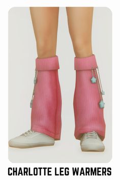 the legs and ankles of charlotte leg warmers are shown in pink with blue beads