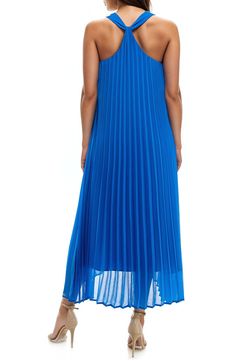 Move with grace in this billowy maxi trapeze dress showcasing a flurry of pleats and a stylish sharkbite hem. 47 1/2" to 53" length (size Medium) Slips on over head Deep V-neck Sleeveless, with cutaway shoulders Lined 100% polyester Hand wash, dry flat Imported Elegant Pleated Skirt Dress For Vacation, Elegant Pleated Vacation Dress, Elegant Pleated Dress For Vacation, Elegant Vacation Dress With Pleated Skirt, Flowy Chiffon Maxi Dress With Asymmetrical Hem, Pleated Chiffon A-line Maxi Dress, Flowy Pleated Maxi Dress, Flowy Maxi Length Pleated Dress, Spring Flowy Maxi Dress With Pleated Waist