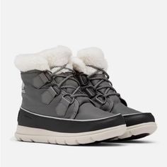 Nwt Sorel Explorer Carnival Boot Quarry 6.5 Waterproof Insulated Fleece Lined Cozy Microfleece Lining And A Lush Faux Fur Collar Add To The Warmth And Comfort Of A Waterproof Lace-Up Boot Finished With An Eva-Cushioned Footbed. 1" Heel; 1/2" Platform (Size 8.5) 6" Shaft Lace-Up Style Removable Insole Leather And Textile Upper/Textile And Textile Faux Fur Lining/Synthetic Sole Box Included Sorel Artic Boots, Sorel Explorer Carnival Boot, Sorel Evie, Lace Up Wedge Boots, Waterproof Suede Boots, Sorel Explorer, Sorel Winter Boots, Lightweight Boots, Sorel Womens