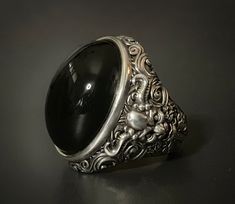 Devil's Dark Soul Ring – Mortis Ores Demon Design, Obsidian Ring, Exotic Jewelry, Black Stone Ring, Dark Soul, Band Design, Big Rings, Black Onyx Ring, Large Ring