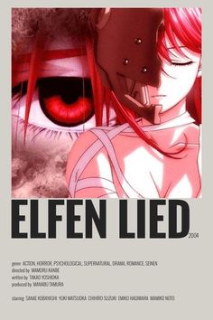 an anime poster with the words, effinn - led written in black and red