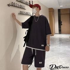 Men Fashion Waffle Round Neck Short-Sleeved T-Shirt And Shorts Two-Piece Set | DnDress.com Casual Suit, Grey Khakis, The Men, T Shirt And Shorts, Custom Dresses, Sport Pants, Knee Length Dress, Men Fashion, Fashion Games