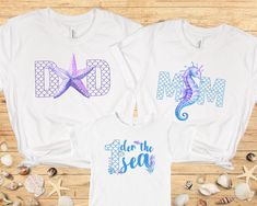 "Looking for matching family shirts for a mermaid themed first birthday party. These cute shirts are perfect for a beach birthday party for a little boy or girl turning 1. Oneder the sea Birthday Family Matching shirts, First birthday shirt, 1st Birthday Party, Mermaid Birthday t-shirt, Beach birthday shirt ⭐️HOW TO ORDER⭐️ Select your quantity of shirts in the specific colour/size and click \"ADD TO BASKET\"   Repeat as needed by returning to the listing button to add more shirts. Proceed to Ch Blue Summer T-shirt For First Birthday, Personalized Family Matching T-shirt For Summer, Personalized Family T-shirt For Summer, Personalized Summer T-shirt For Family, Custom Print T-shirt For Gender Reveal In Summer, Summer Family Matching Tops For Gender Reveal, Family Matching Tops For Gender Reveal In Summer, Family Matching Tops For Summer Gender Reveal, Oneder The Sea 1st Birthday