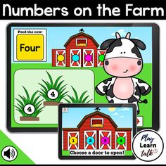 the numbers on the farm game is shown with an image of a cow in front of it