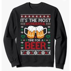 Unisex Ugly Christmas Beer Sweater Stay Cozy And Festive In This Black Ugly Christmas Sweater Featuring A "It's The Most Wonderful Time For A Beer" Graphic Print. Made Of Breathable Cotton Material, This Long Sleeve Pullover Sweatshirt Is Perfect For The Winter And Fall Seasons. With A Crew Neck And Size Medium, It's Suitable For Both Men And Women For Various Occasions Like Travel, Parties, Casual Outings, Formal Events, Or Business Settings. Machine Washable For Easy Care, This Novelty Sweater Ugly Sweater Funny, Beer Christmas, Holiday Beer, Diy Ugly Christmas Sweater, Mens Ugly Christmas Sweater, Novelty Sweater, Christmas Beer, Wholesale T Shirts, Ugly Christmas Sweaters