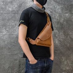 Leather Sling Backpack Dumpling Bag - Woosir Modern Brown Chest Bag For Everyday Use, Versatile Brown Crossbody Chest Bag, Brown Belt Bag With Adjustable Strap For Outdoor, Brown Crossbody Chest Bag For Outdoor, Brown Crossbody Belt Bag For Outdoor, Modern Brown Shoulder Bag For Outdoor, Casual Brown Chest Bag With Single Shoulder Strap, Casual Brown Chest Bag With Single Strap, Versatile Brown Leather Chest Bag