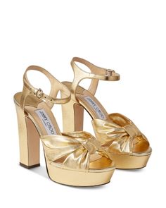 Jimmy Choo Women's Heloise 120 Platform High Heel Sandals Jimmy Choo Gold, Evening Heels, Gold Platforms, Metallic Look, Leather Platform Sandals, Platform High Heels, Jimmy Choo Shoes, Sandals For Sale, Color Dorado