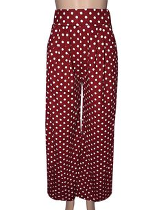 Red Polka Dot Wide Leg Bell-bottomed Pants Polka Dot Long Pants For Spring, Non-stretch Polka Dot Summer Bottoms, Spring Polka Dot Long Pants, Summer Wide Leg Polka Dot Pants, Summer Polka Dot Pants With Elastic Waistband, Polka Dot Wide Leg Summer Pants, High Waist Polka Dot Bottoms With Elastic Waistband, Casual Wide Leg Polka Dot Pants, Polka Dot High Waist Bottoms With Elastic Waistband