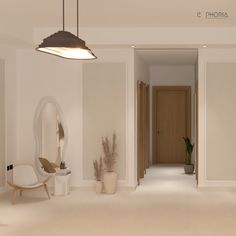 an empty room with white walls and beige carpet