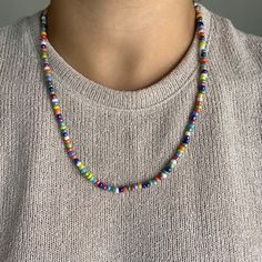 This necklace is made with multicolor vintage style plastic beads (5mm) if you want it just in two or three colors or all in one color, please let us know in the personalization bow and we will customize it for you. Size chart is provided in the last picture for references-  Gold plated clasps and Semi elastic cord Cheap Adjustable Multicolor Beaded Necklace, Colorful Beaded Necklaces With Letter Beads For Jewelry Making, Rainbow Round Beaded Necklaces With Tiny Beads, Colorful Beaded Necklaces With Tiny Round Beads, Multicolor Heart Beaded Necklaces With Round Beads, Colorful Tiny Beads Necklace, Rainbow Beaded Necklace With Heart Beads, Rainbow Heart Beads Necklace, Rainbow Necklaces With Tiny Round Beads