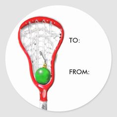 a red tennis racket with a green ball on it and the words to from