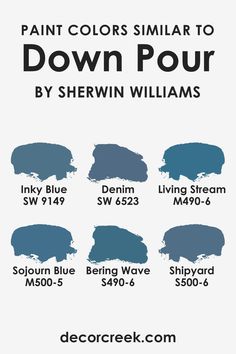 Colors Similar to SW 6516 Down Pour Sw 7016 Mindful Gray, 7029 Agreeable Gray, Sw 7005 Pure White, Valspar Blue, Under The Sea Bathroom, Franklin Homes, Zyla Colors, Behr Paint Colors, Darkest Black Color