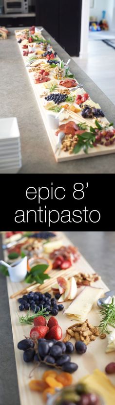 two photographs of food on wooden boards with words epic 8 antipasto