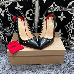 Beautiful Authentic Christian Louboutin Eu 38.5 Ostri Sling 100 Kid/Pat Soft/Patent Retail $1095. In Very Good Conditions. Wore Them Twice The Right Heel Has A Small Scratch . See Picture . Love This Shoes But They No Longer Fit . Bought Them At Saks . Picture Love, White Lady, Shoe Lover, Louboutin Shoes, Christian Louboutin Shoes, Pansies, Shoes Women Heels, Christian Louboutin, Shoes Heels