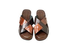 ALADJI Sandals Leather Cross Strap Sandals With Leather Sole, Leather Crossover Sandals With Leather Footbed, Brown Leather Sole Slip-on Sandals, Brown Leather Sandals With Leather Lining, Brown Leather-lined Slip-on Sandals, Brown Open Heel Sandals With Leather Lining, Brown Slip-on Sandals With Leather Lining, Casual Leather Crossover Sandals, Formal Leather Sandals With Cross Strap