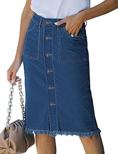 Anita singyah's Amazon Page Church Skirts, Jean Midi Skirt, Dress Types, Skirts Knee Length, Girls Denim Skirts, Button Front Denim Skirt, Denim Skirts Knee Length