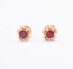 Certified Real Ruby Studs - Real 14k Rose Gold Ruby Earrings - Dainty Flower Gold Earrings (41097000583234) Rose Gold 14k Gold Flower Earrings, Rose Gold Round Flower Earrings For Anniversary, Fine Jewelry 14k Gold Round Flower Earrings, 14k Gold Round Flower Earrings For Formal Events, Rose Gold 14k Flower Earrings For Anniversary, Rose Gold 14k Flower Earrings For Wedding, Rose Gold Fine Jewelry Earrings Stamped 14k, 14k Rose Gold Round Earrings As Gift, Gold Letter Necklace