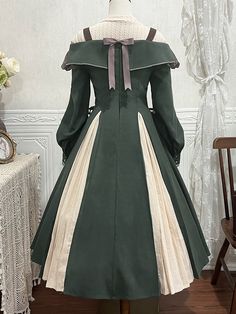 Top   	 		 			Size 			S 			M 			L 		 		 			Full Length 			53 			55 			57 		 		 			Bust 			88 			92 			96 		 		 			Shoulders 			36 			37 			38 		 		 			Sleeve Length 			55 			56 			57 		 		 			Cuff 			21 			22 			23 		 	     Dress   	 		 			Size 			S 			M 			L 		 		 			Full Length 			113 			115 			117 		 		 			Bust 			88 			92 			96 		 		 			Waist 			69 			73 			77 		 		 			Sleeve Length 			54 			55 			56 		 		 			Cuff 			20 			21 			22 Vintage Green Winter Dresses, Green Vintage Winter Dress, Vintage Winter Costume Dresses, Gothic Princess, Beige And Green, Dress Sleeve Length, Fashion Drawing Dresses, Dress Beige, Long Sleeve Knit Tops