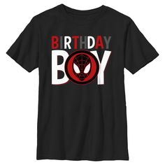 Be greater, be yourself with this officially licensed Marvel Spider-Man: Miles Morales Birthday Boy Superhero Boys' Graphic T-Shirt style that reads "Birthday Boy" in red, black, and white lettering and the iconic Spider-Man black mask printed within a matching red circle across the front. The newest action-adventure video game follows the hero, Miles Morales, as he swings through New York City and fights its most ruthless criminals. Get your Spidey senses tingling for this new Marvel apparel! 3 Year Birthday Theme Boy Spiderman, Miles Morales Birthday, Marvel Birthday, Spider Man Black, Superhero Graphic, Adventure Video, Spider Man Miles, Spider Man Miles Morales, Marvel Clothes