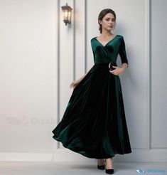 Orcajump - Velvet Ball Gown Dress: Long Sleeves, High Waist, Flared Floor-Length Skirt for Banquets, Evening Events, and Performances Velvet Ball Gown, Ball Gown Dress, Chic Holiday, Dress Long Sleeves, Floor Length Skirt, Pretty Dress, Lace Maxi, Ball Gown Dresses, Gown Dress