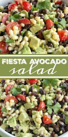 a salad with black beans, tomatoes and avocado