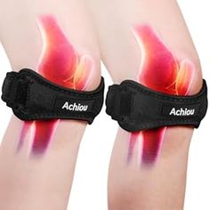 two knee pads with the words actiou on them and an image of a woman's leg