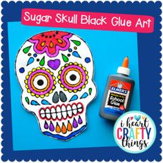 sugar skull black glue art project for kids