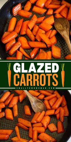 glazed carrots are being cooked in a skillet