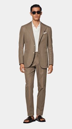 Taupe Relaxed Fit Roma Suit in Pure Cotton | SUITSUPPLY US Slim Fit Suits With Lapel Collar And Welt Pockets, Slim Fit Suits With Welt Pockets And Lapel Collar, Timeless Business Casual Pantsuit With Welt Pockets, Timeless Pantsuit With Welt Pockets For Business Casual, Timeless Slim Fit Suits With Welt Pockets, Single Button Cotton Business Suit, Business Casual Suits With Notch Lapel And Concealed Placket, Cotton Single Button Business Suits, Classic Pantsuit With Notch Lapel And Concealed Placket