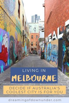 an alleyway with graffiti on it and the words moving to melbourne liestyle overview in australia's coolest city