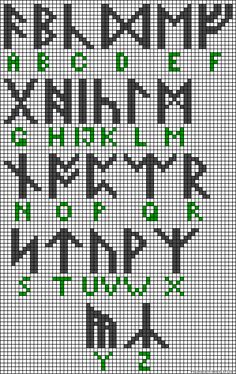 a cross stitch pattern with the letters and numbers in green, black and grey colors