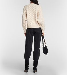 Jake Cable Knit Sweater in White - Marant Etoile | Mytheresa Cozy Pointelle Knit Outerwear For Fall, Wool Cable Knit Sweater For Cold Weather, Cozy Cable Knit Sweater For Fall, Cozy Cable Knit Fall Sweater, Cashmere Pointelle Knit Sweater For Fall, Winter Wool Sweater With Pointelle Knit, Wool Pointelle Knit Sweater For Winter, Wool Pointelle Knit Sweater For Fall, Fall Cable Knit Sweater For Cold Weather