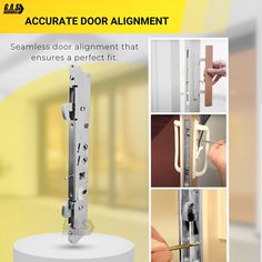 an advertisement for the door alignment system with pictures of different parts and instructions to install them