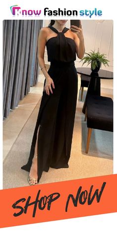 knowfashionstyle Sleeveless Backless V Neck Formal Party Evening Vacation Wide Leg Halter Jumpsuits Halter Jumpsuit, Jumpsuit Online, Casual Jumpsuit, Formal Party, Wholesale Fashion, Shoulder Sleeve, Sleeve Styles, Off Shoulder, Wide Leg