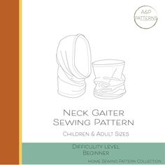 the sewing pattern for neck gaiters is shown in white and orange, with an image