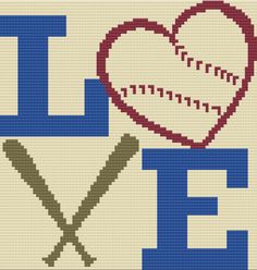 a cross stitch pattern with the word love and a baseball