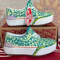 New In The Box No Lid Authentic Women’s Vans Era Stacked Wavy Daze Tile Blue Vnoa4btoces Platforms - Athletic Shoes - Sneakers Vans Fashion, Colorful Sneakers, Vans Era, Shoes Outfit Fashion, Classy Shoes, Shoes Vans, Bling Shoes, Vintage Fits, Swag Shoes