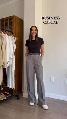 Neutral Tone Work Outfits, Business Athleisure Outfits, School Principal Outfits Women, Buisness Casual Women Outfits Simple, Wide Leg Work Outfit, Principal Dress, Joggers Business Casual, How To Style Trousers Women, Travel Work Outfits