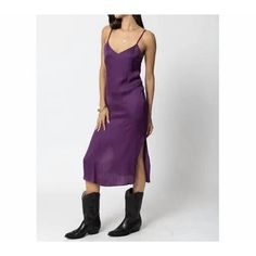 Thanks For Checking Out Our Fabulous Posh Closet!! All Of Our Items Are New With Tags! Never Worn Or Used <3 - Description: Just Add Slides Or Mules And You Are Good To Go. Silky Slip Midi Dress In Purple. Is A Must-Have For Your Closet. Adjustable Straps For The Perfect Fit. Hidden Side Zipper For Easy Wear. With Slits On Both Sides. - We Ship From Multiple Warehouses So It's Not Possible For Us To Bundle - Because All Of Our Merchandise Is Brand New And Often Times In Original Packaging, Extra Purple Slip Dress, Slip Midi Dress, Purple Midi Dress, Grey Midi Dress, Dress Slip, Midi Wrap Dress, Midi Slip Dress, Scoop Neck Dress, Silky Dress