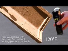 a person is holding a spray bottle next to a box with dirt on it and the words trust your home with the most fire resistant roofing product available