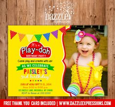 Play Doh Inspired Birthday Invitation | Playdough | FREE Thank You Card Included | Printable | Become a loyal fan on Facebook to receive freebies and see the latest designs! www.facebook.com/DazzleExpressions Free Thank You Cards, Birthday Gift Tags, Photo Birthday Invitations, Party Invitations Kids, Party Invitations Printable, Photo Invitations, Play Doh