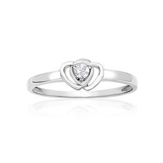 a white gold ring with a heart shaped diamond